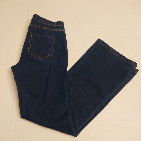 Mark. Haven Distressed Floral Embroidered Patch Dark Wash Denim Flare Jeans Sz 6 - Picture 14 of 14